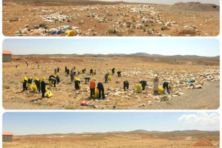پاک‌سازی اراضی سایت مدیریت پسماند شهرداری همدان از نایلون‌های پلاستیکی 