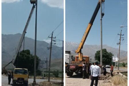 نصب سیستم روشنایی نقطه‌ای در تقاطع رزینی محور فارسبان نهاوند با مشارکت دهیاری